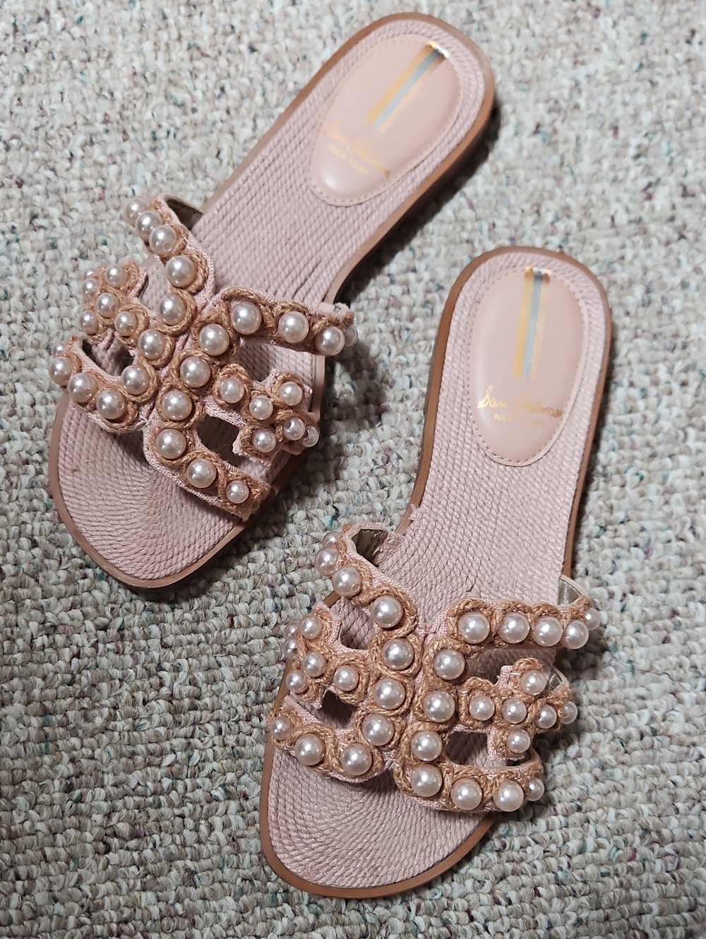 Sam Edelman Pearl-Embellished Slide Sandals - Blush